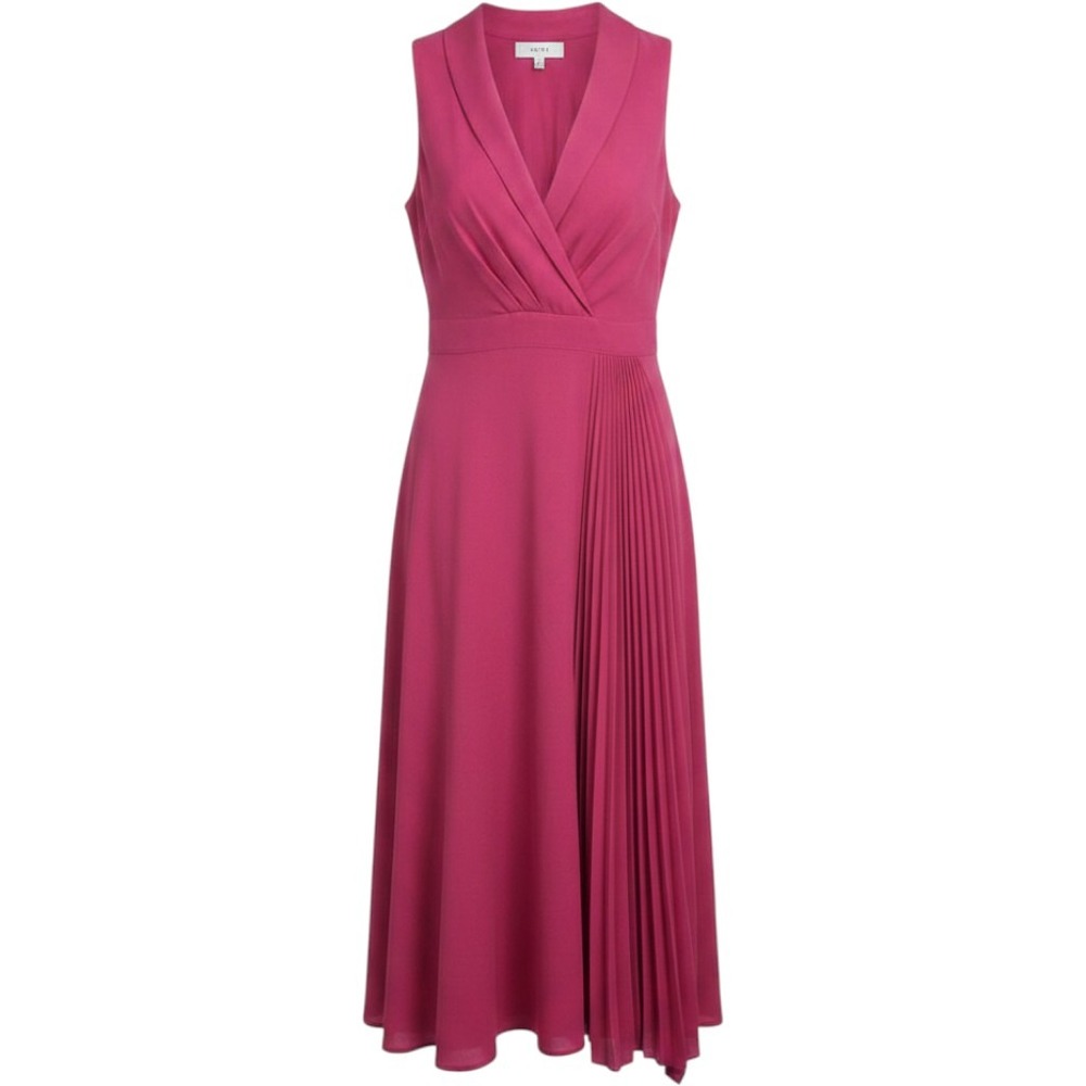 REISS Pink Claire Pleated Midi Dress Womens UK 8 US‎ 4 Wedding Guest Formal NWT